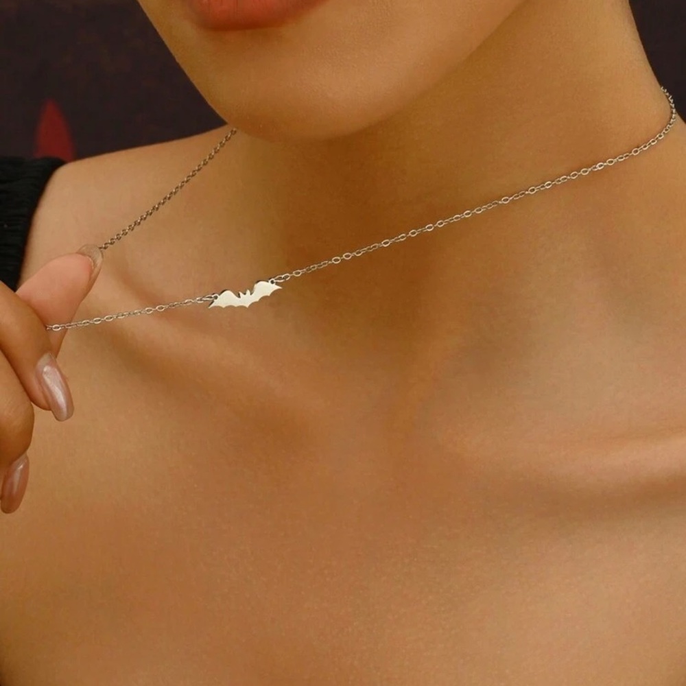Silver Stainless Steel Bat Necklace